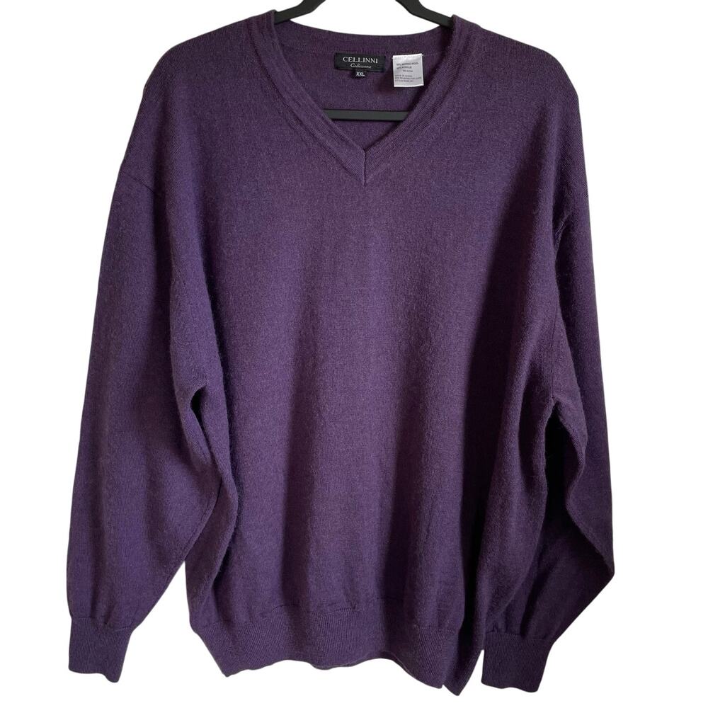 Cellinni Collection Merino Wool Blend Sweater Men's Sz XXL V-Neck Purple Grandpa